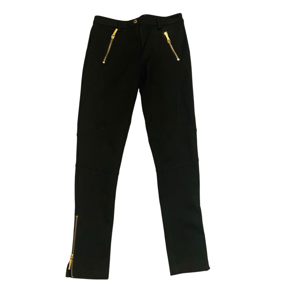 MICHAEL MICHAEL KORS Black Gold Zipper Skinny Ankle Pants